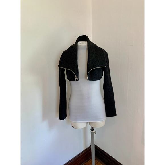 Shipley Halmos Cropped Dark Charcoal Grey Wool Bolero Jacket Shrug XS Collar - Picture 14 of 16